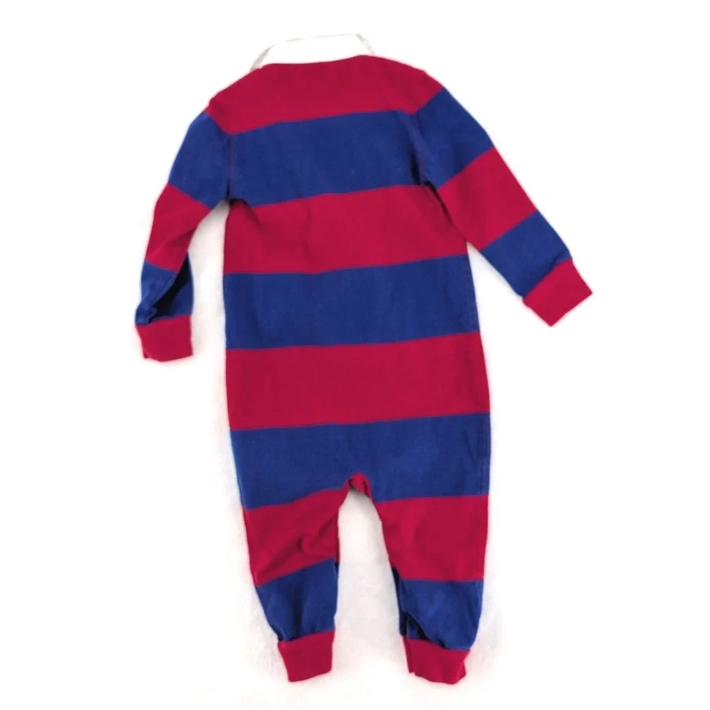 Ralph Lauren Rugby Romper Red Blue Striped All Stars Varsity 12M Bodysuit